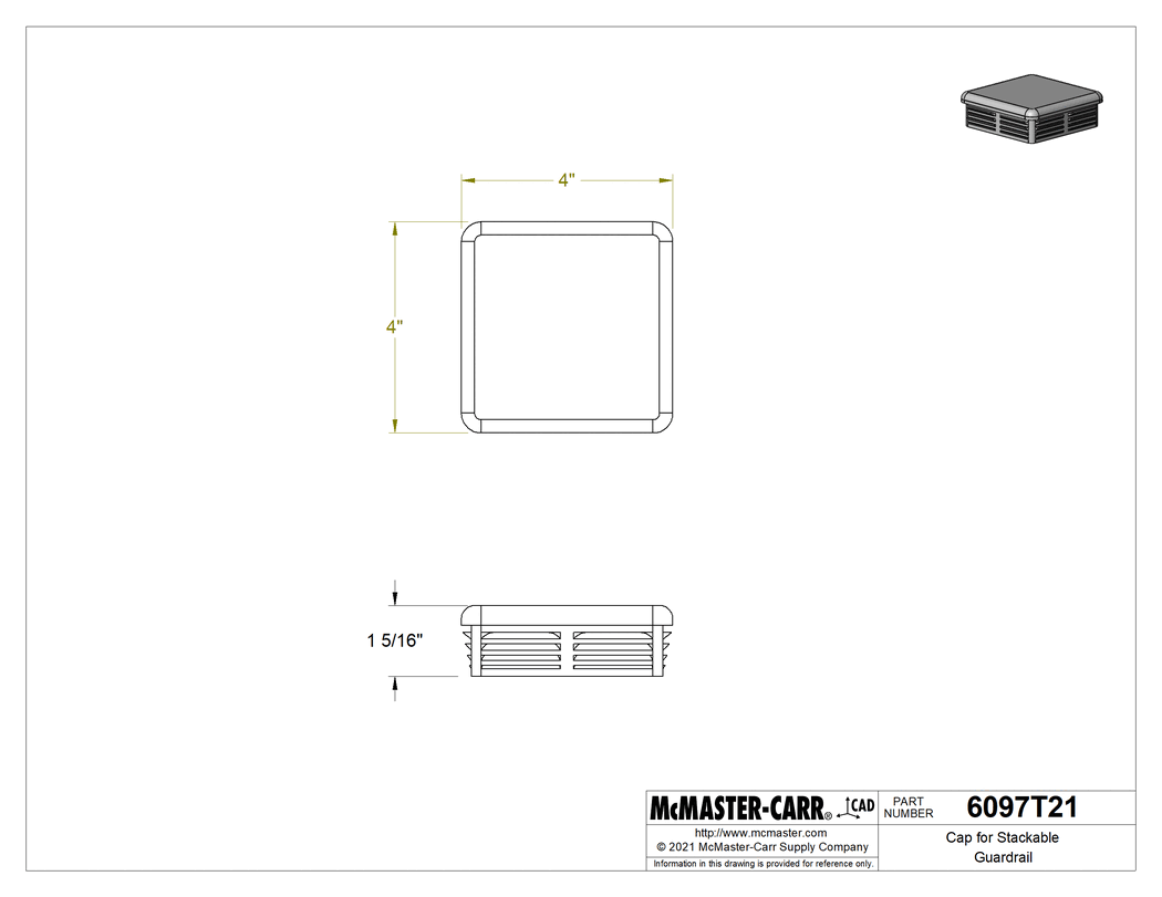 Technical Drawing of End for Stackable Guardrail.